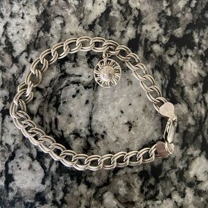 Sterling Silver 8in Italian Polished Charm Bracelet with Sun Charm